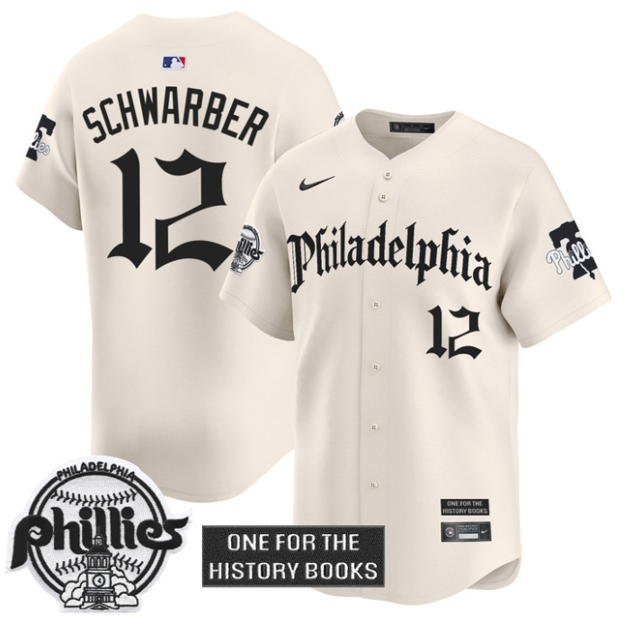 Kyle Schwarber Jersey #12 Phillies Retro Newspaper Edition Vapor Premier Limited Stitched Cream