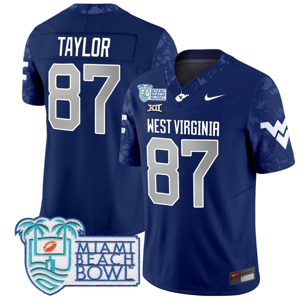 Kole Taylor Jersey #87 West Virginia Mountaineers 2025 Miami Beach Bowl Navy