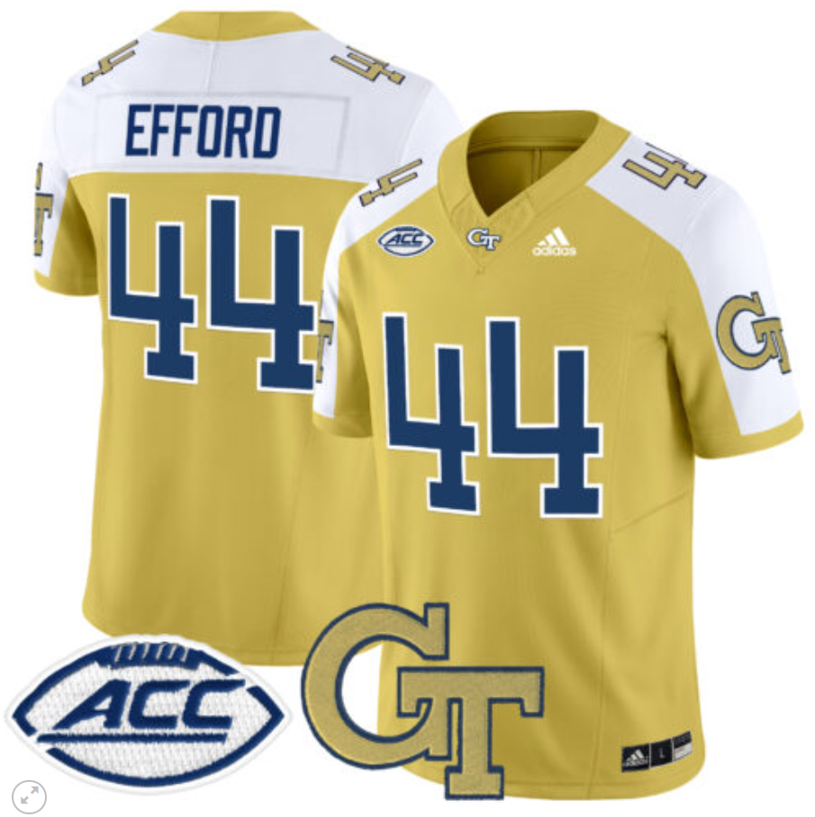 Kyle Efford Jersey #44 Georgia Tech Yellow Jackets Vapor Limited Football Gold Alternate