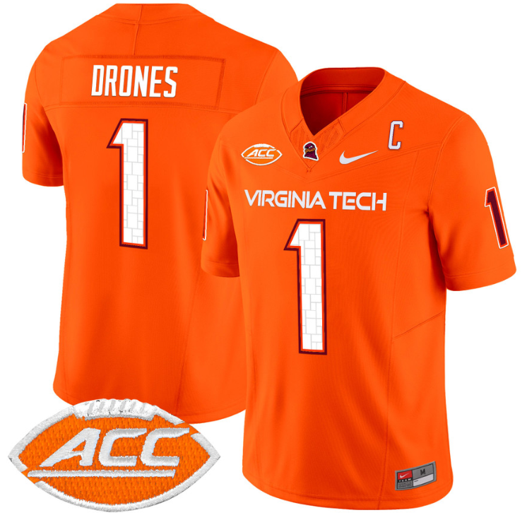 Kyron Drones Jersey #1 Virginia Tech Hokies Vapor Limited College Football Orange