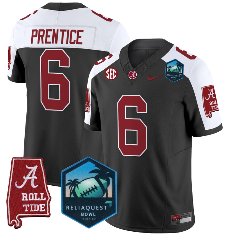 Kobe Prentice Jersey #6 Alabama Crimson Tide 2025 ReliaQuest Bowl Black Alternate