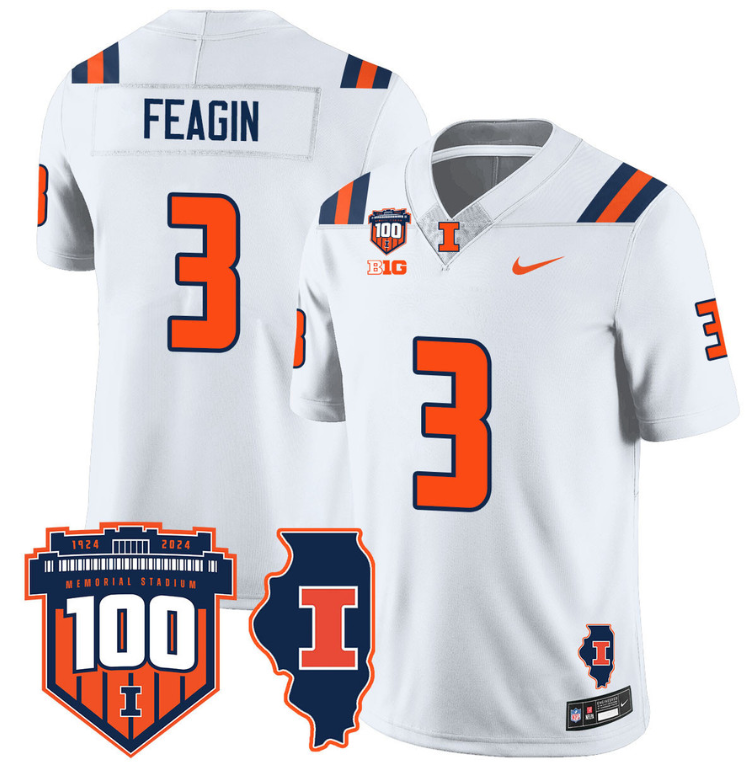 Kaden Feagin Jersey #3 Illinois Fighting Vapor Limited College Football Stitched White