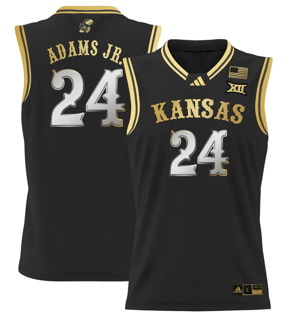 KJ Adams Jr Jersey #24 Kansas Jayhawks 2024 Lightweight Basketball Black Gold