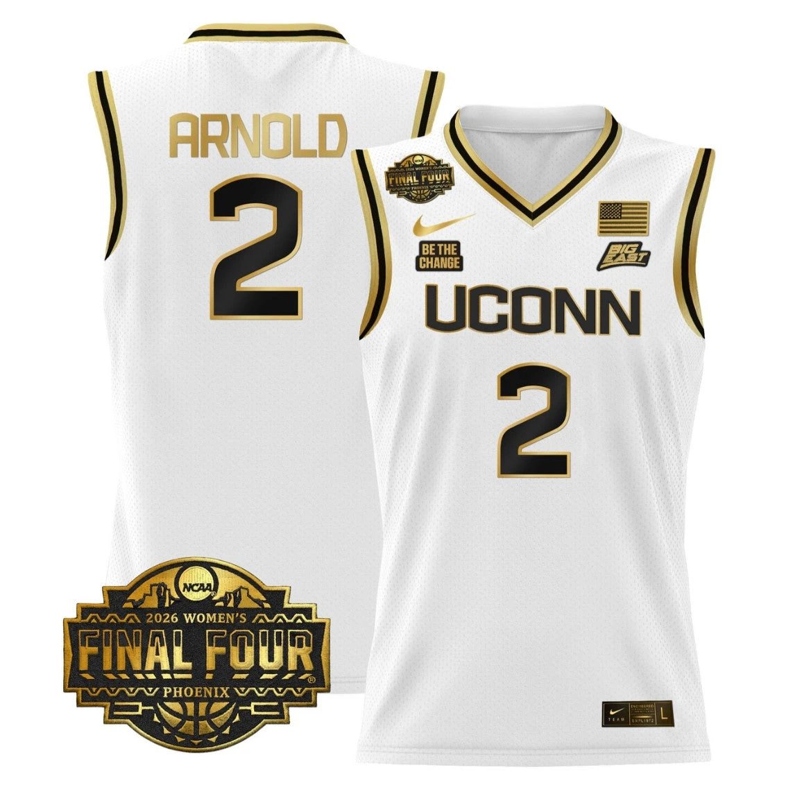 KK Arnold Jersey #2 UConn Huskies 2026 Tournament Final Four Stitched White Gold