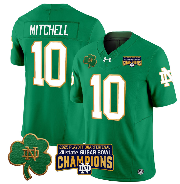Kris Mitchell Jersey #10 Notre Dame 2025 Sugar Bowl Champions Patch Green