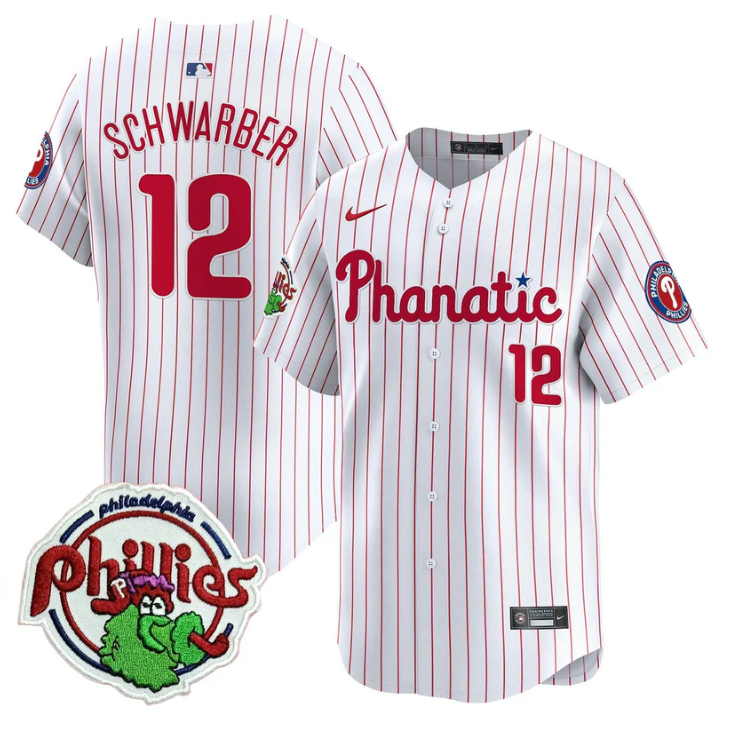 Kyle Schwarber Jersey #12 Phillies Phanatic Patch Vapor Premier Limited Stitched White Pinstripe
