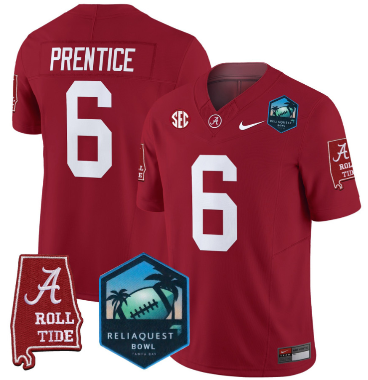 Kobe Prentice Jersey #6 Alabama Crimson Tide 2025 ReliaQuest Bowl Crimson