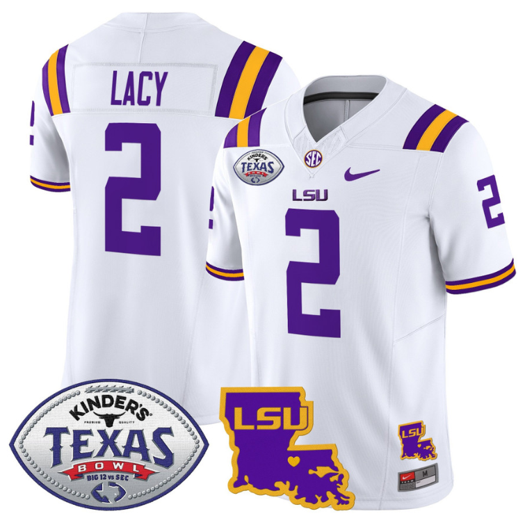 Kyren Lacy Jersey #2 LSU Tigers 2024 Texas Bowl Patch Football Stitched White