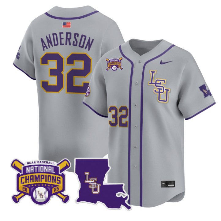Kade Anderson Jersey #32 LSU Tigers 2025 World Series Champions Stitched Gray