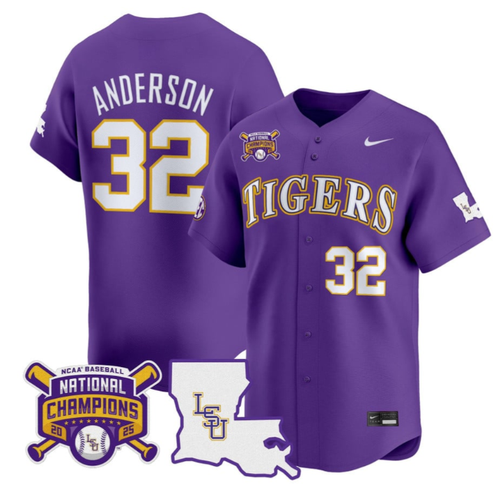Kade Anderson Jersey #32 LSU Tigers 2025 World Series Champions Stitched Purple