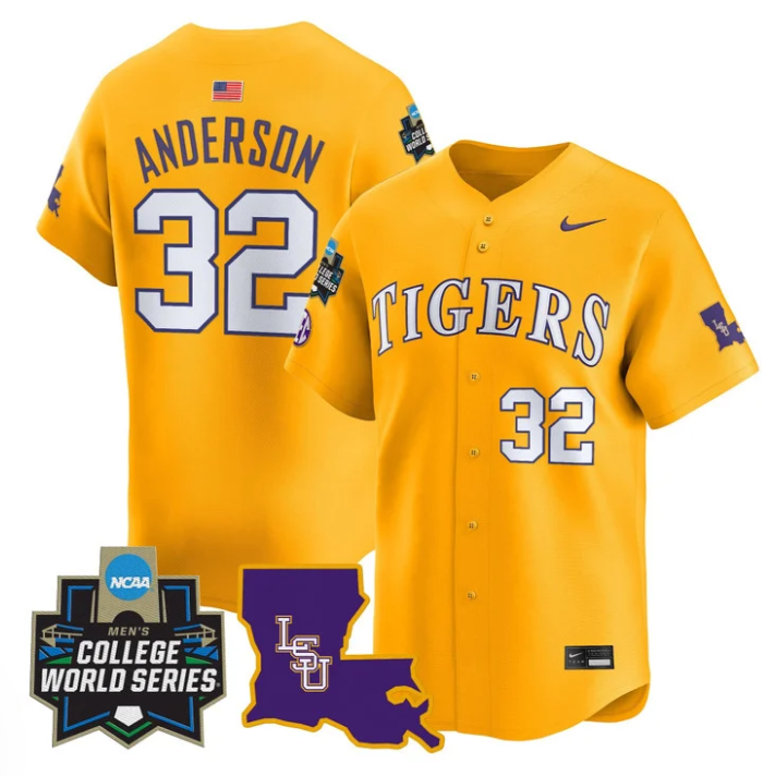 Kade Anderson Jersey #32 LSU Tigers 2025 World Series Stitched Gold