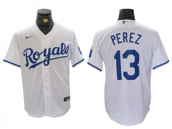 Kansas City Royals #13 Salvador Perez White Home Replica Jersey