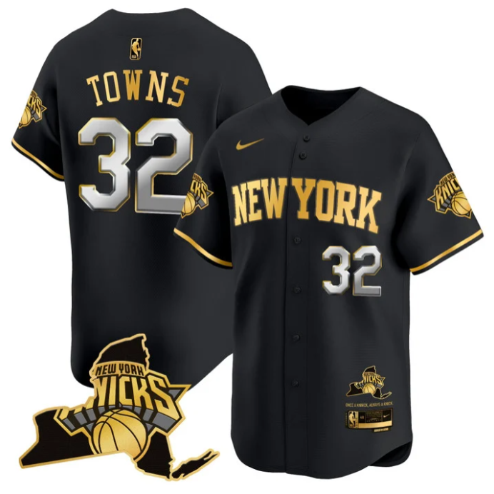Karl-Anthony Towns Jersey #32 New York Knicks Vapor Baseball Stitched Black Gold