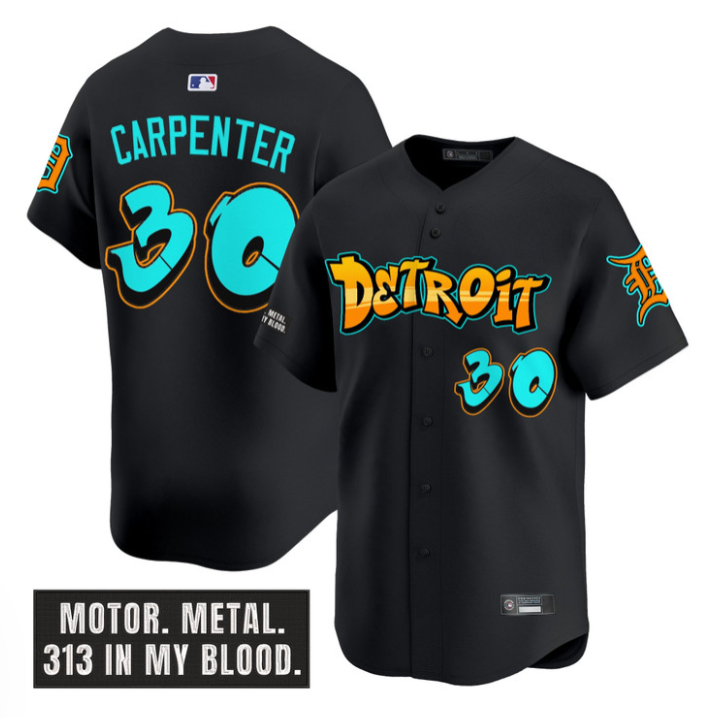 Kerry Carpenter Jersey #30 Detroit Tigers Graffiti Motor City Edition Black