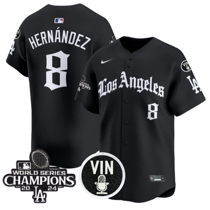 Kike Hernandez Jersey #8 Dodgers 2025 LA Gothic Style Vapor Premier Limited Stitched White