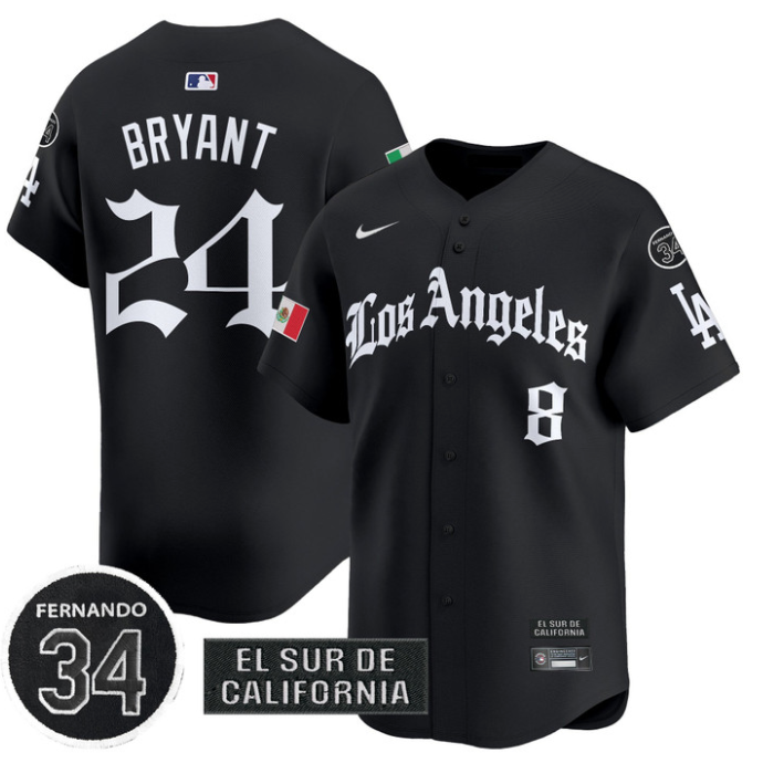Kobe Bryant Jersey #24 Dodgers Mexico 2025 LA Gothic Style Patch Premier Limited Stitched Black