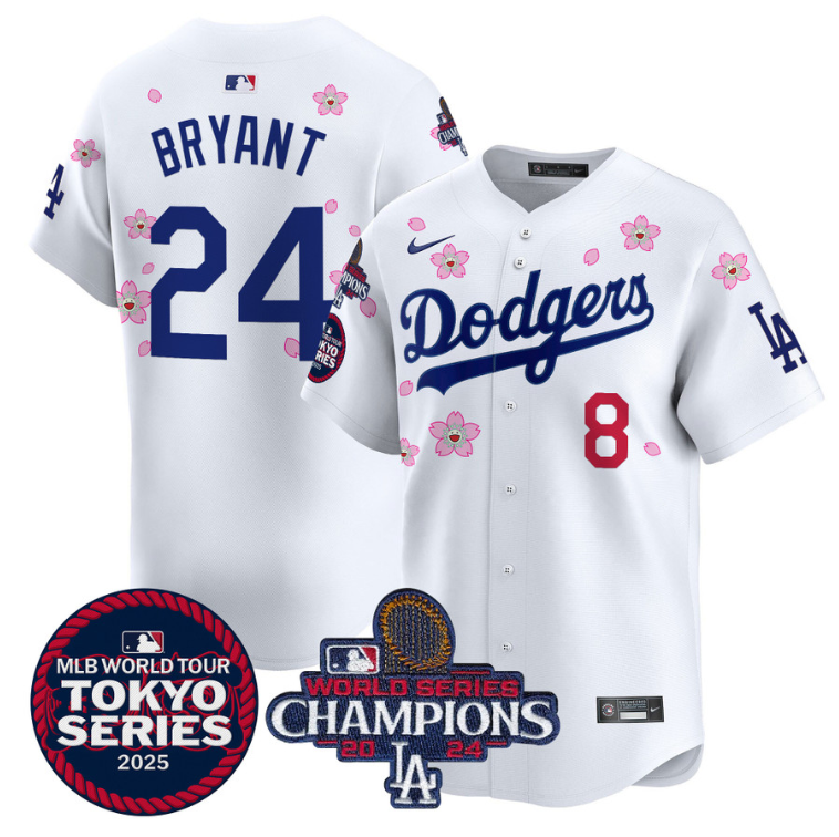Kobe Bryant Jersey #24 Dodgers Tokyo Series 2025 World Series Champions Patch White