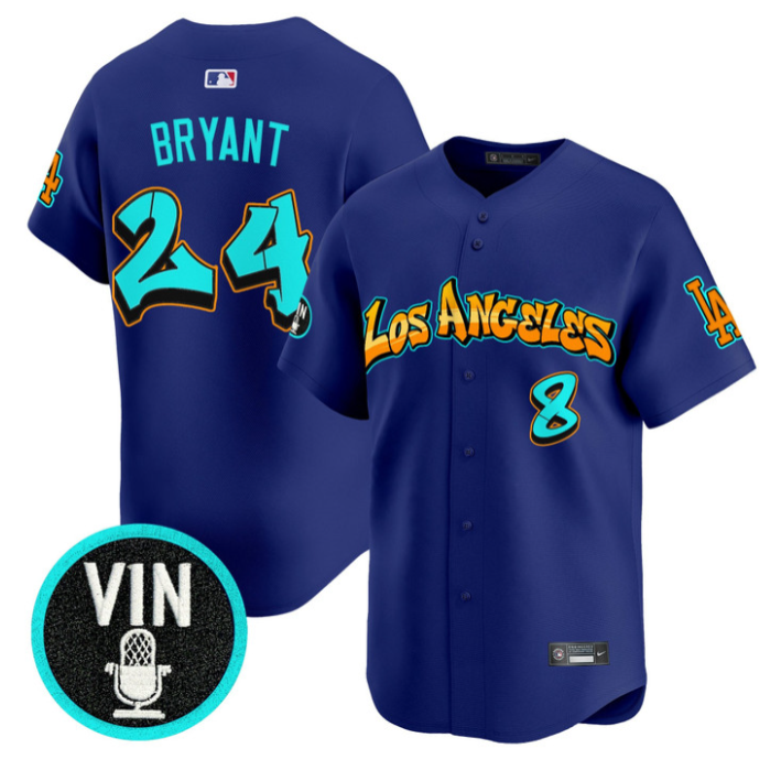 Kobe Bryant Jersey #24 Los Angeles Dodgers Graffiti Street Style Stitched Royal