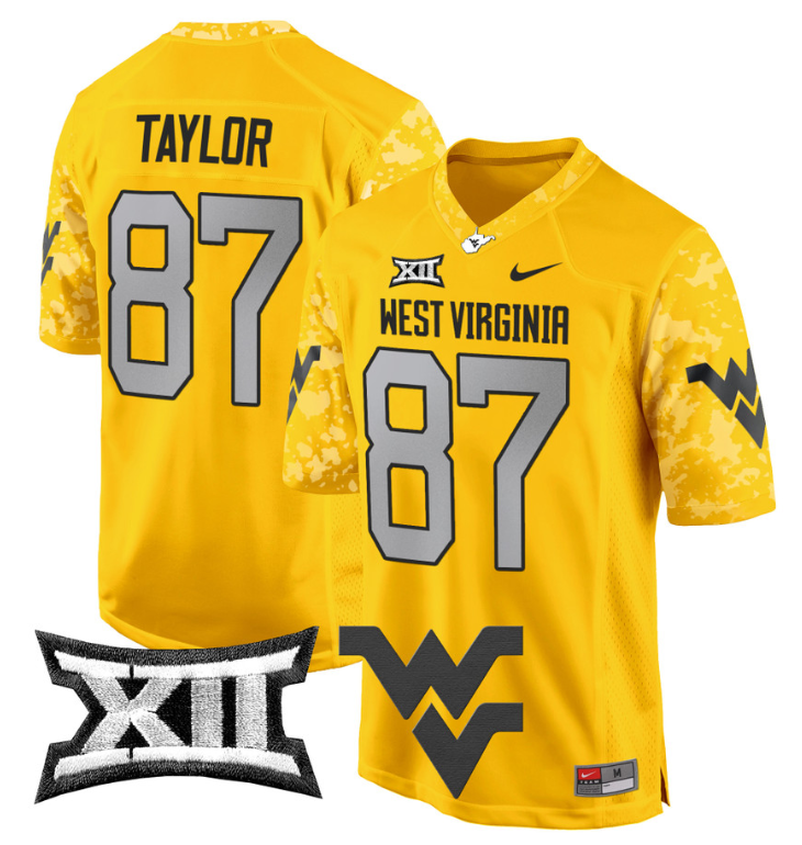 Kole Taylor Jersey #87 West Virginia Mountaineers Game Football Gold