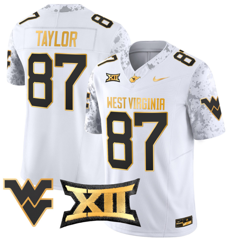 Kole Taylor Jersey #87 West Virginia Mountaineers Gold Vapor Football White Gold