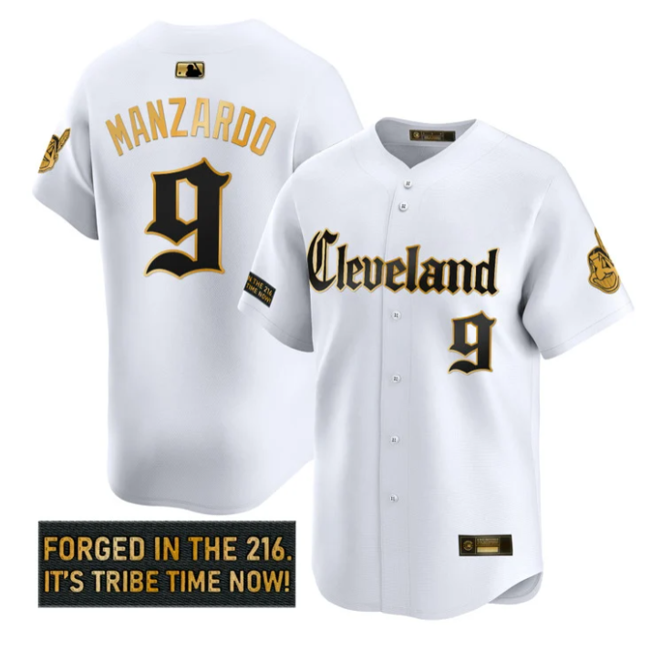 Kyle Manzardo Jersey #9 Cleveland Indians Gothic Iron Edition Stitched White Gold
