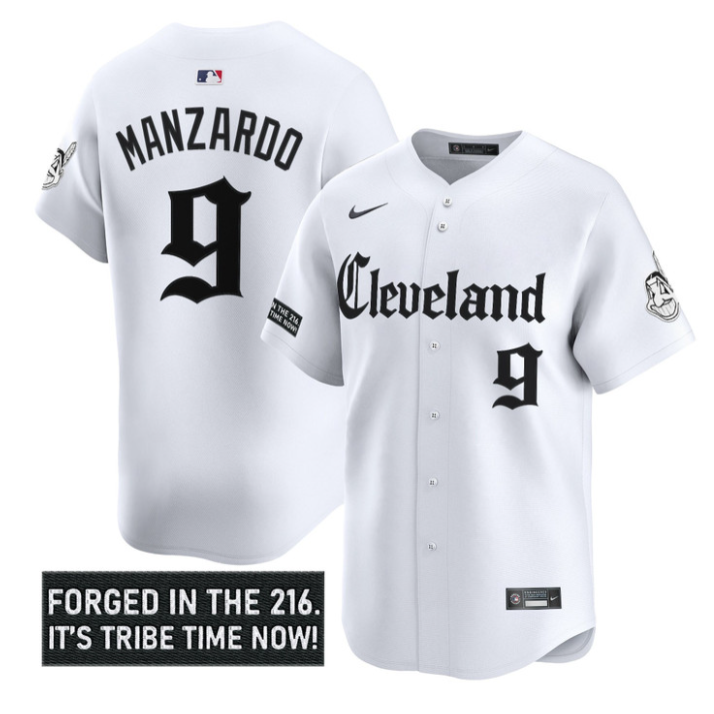 Kyle Manzardo Jersey #9 Cleveland Indians Gothic Iron Edition Stitched White