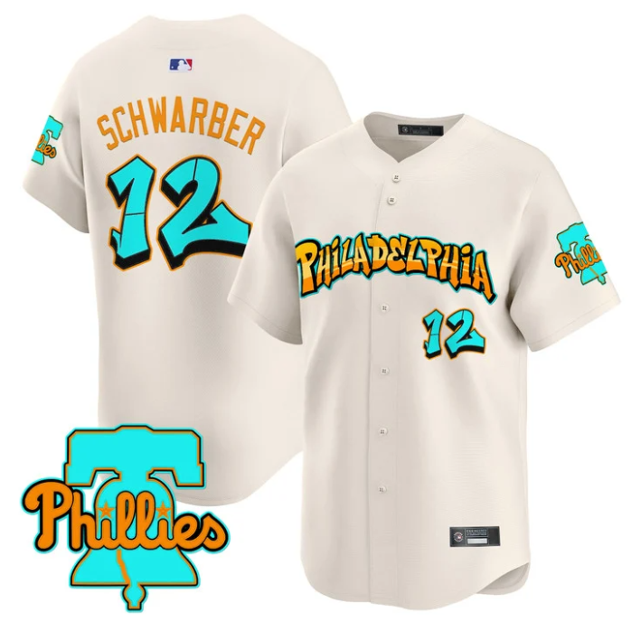 Kyle Schwarber Jersey #12 Philadelphia Phillies Graffiti Broad Street Cream
