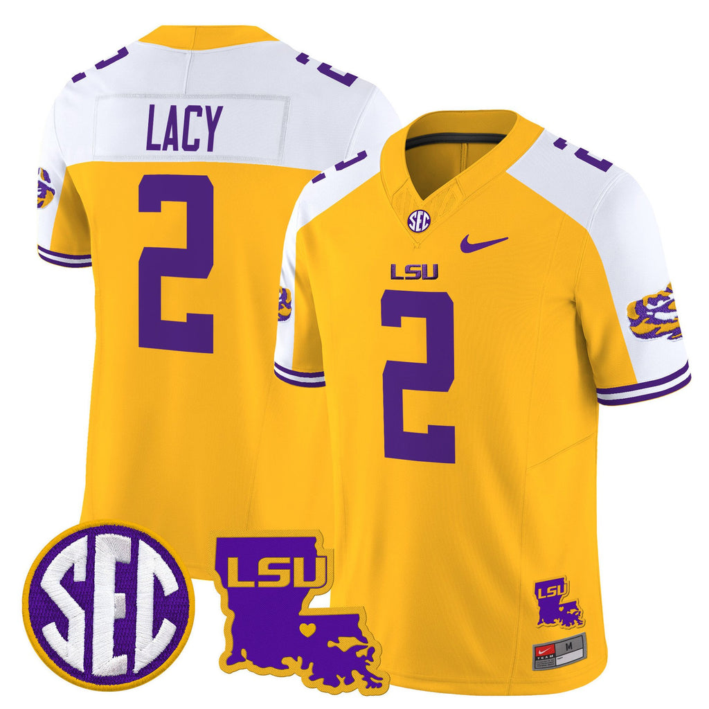 Kyren Lacy Jersey #2 LSU Tigers 2025 Louisiana Patch Stitched Gold Alternate
