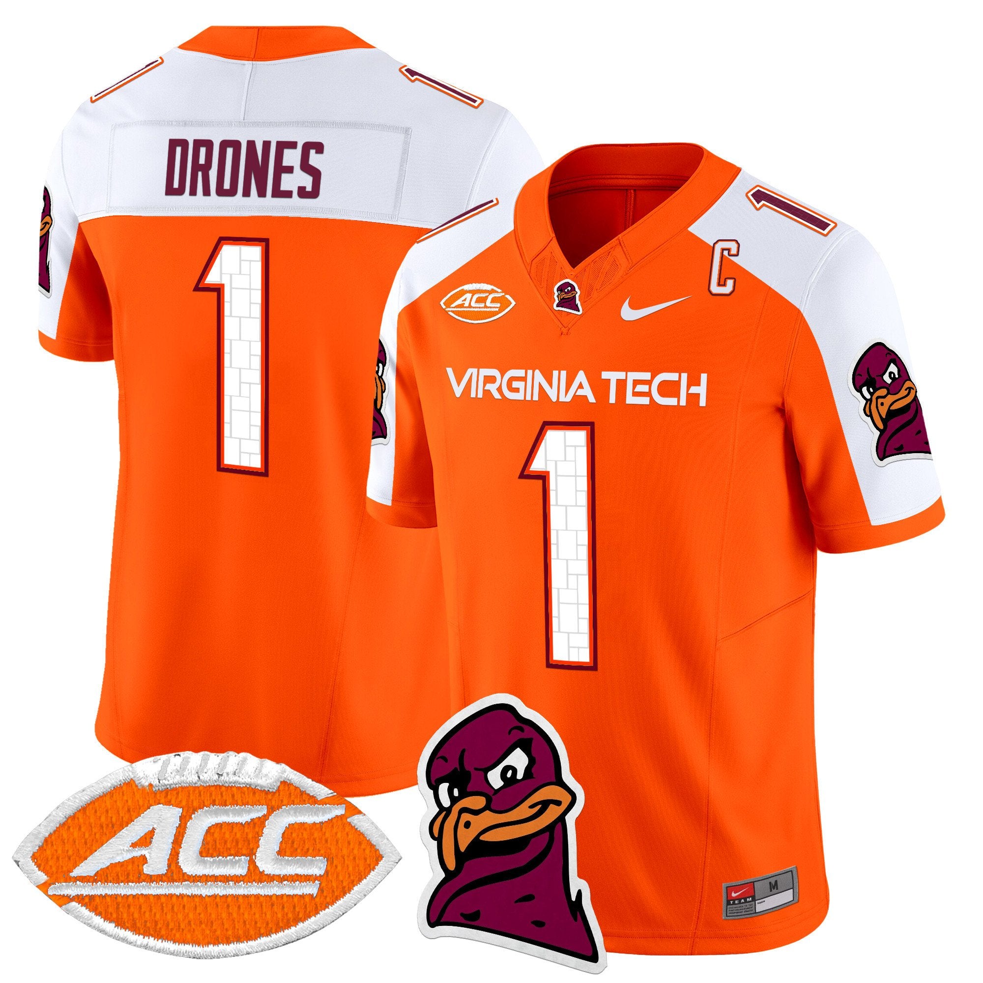 Kyron Drones Jersey #1 Virginia Tech Hokies 2025 Stitched Orange Alternate