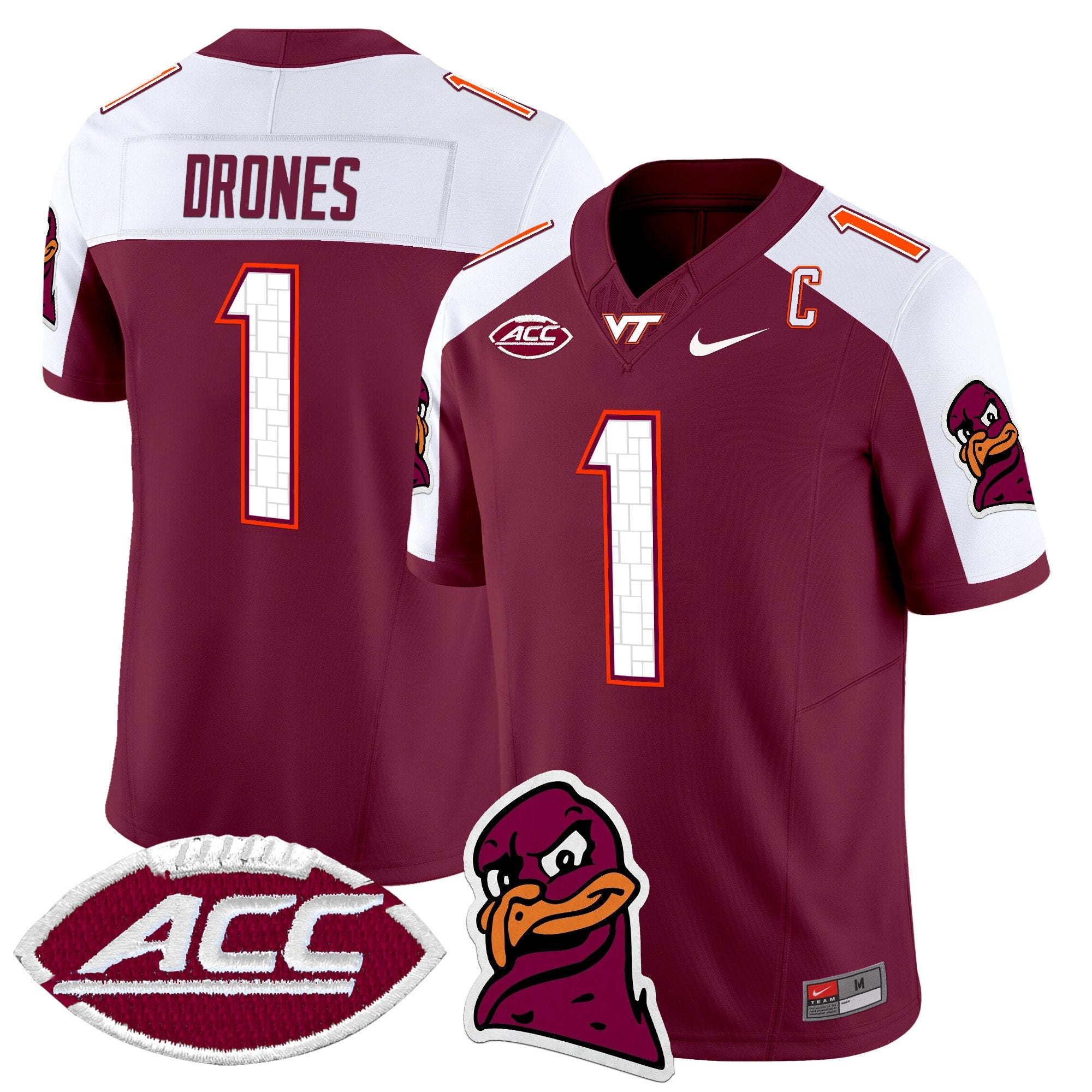 Kyron Drones Jersey #1 Virginia Tech Hokies 2025 Stitched Maroon Alternate