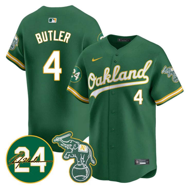 Lawrence Butler Jersey #4 Oakland Athletics 2025 Rickey Henderson Memorial Stitched Green