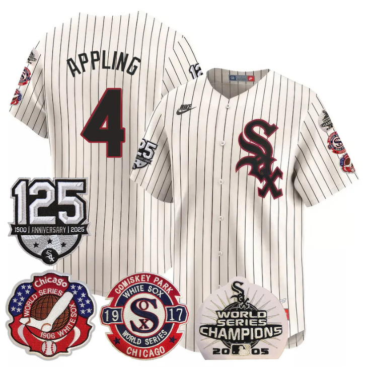 Luke Appling Jersey #4 Chicago White Sox 125th Anniversary World Series Champions Cream