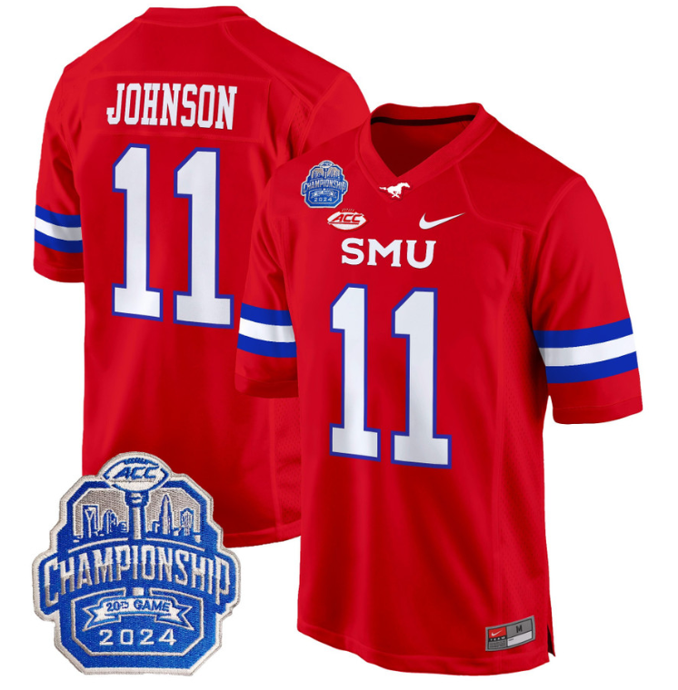 LJ Johnson Jr Jersey #11 SMU Mustangs 2024 ACC Championship Patch Red