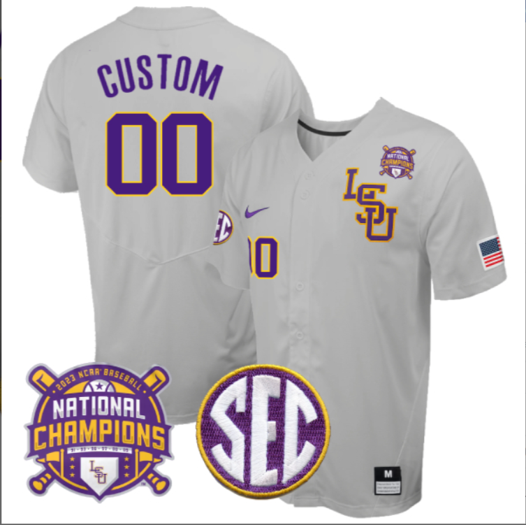 LSU Tigers College Baseball Patch Collection Stitched Jersey Gray Champions Patch
