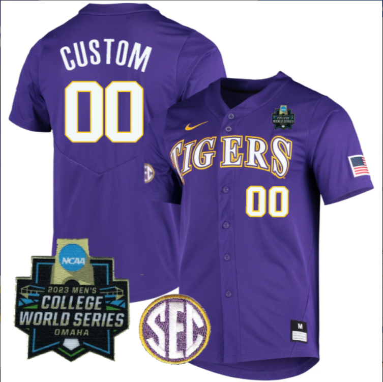 LSU Tigers College Baseball Patch Collection Stitched Jersey Purple World Series Patch
