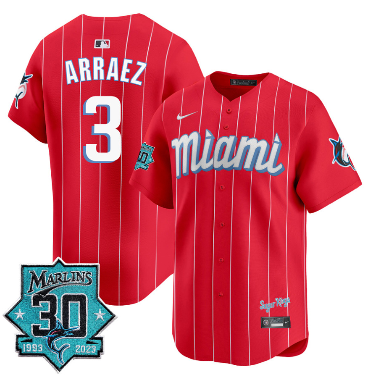Luis Arraez Jersey #3 Miami Marlins 30 Seasons Anniversary Patch Limited Stitched City Connect