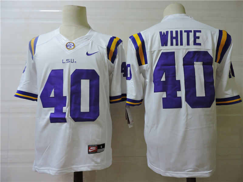 LSU Tigers #40 White College Football Jersey