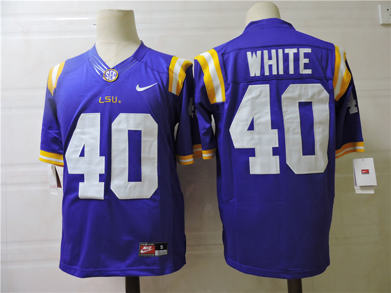 LSU Tigers #40 White College Football Jersey Blue