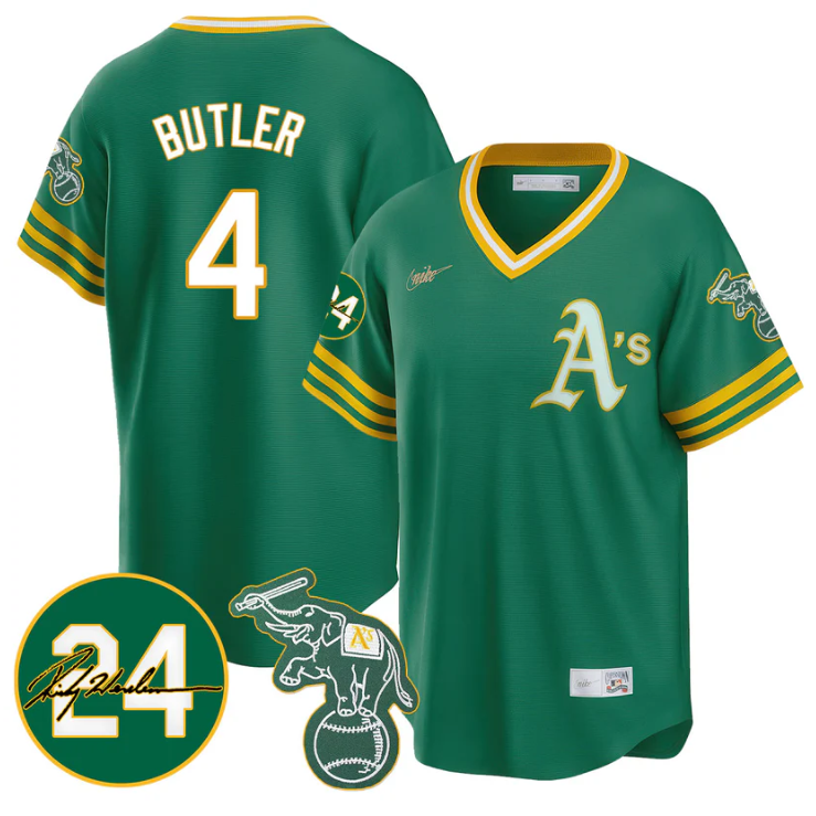 Lawrence Butler Jersey #4 Oakland Athletics 2025 Rickey Henderson Memorial Stitched Throwback