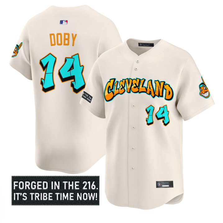 Larry Doby Jersey #14 Cleveland Indians Graffiti 216 Ink Edition Stitched Cream