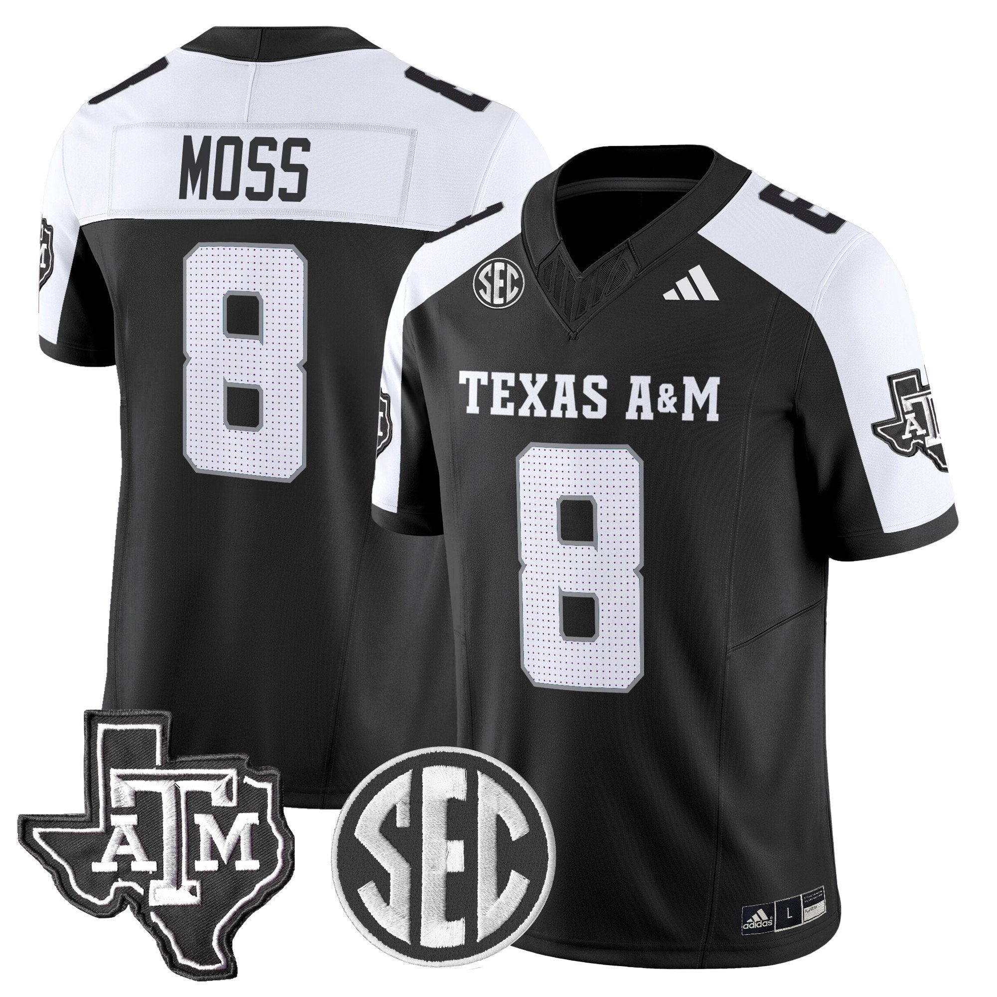 Le'Veon Moss Jersey #8 Texas A&M Aggies 2025 Vapor Stitched Black Alternate