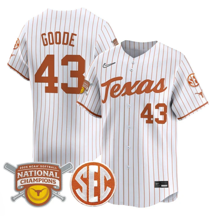 Leighann Goode Jersey #43 Texas Longhorns 2025 National Champions White Pinstripe