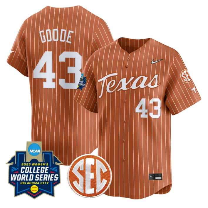 Leighann Goode Jersey #43 Texas Longhorns 2025 World Series Stitched Orange Pinstripe