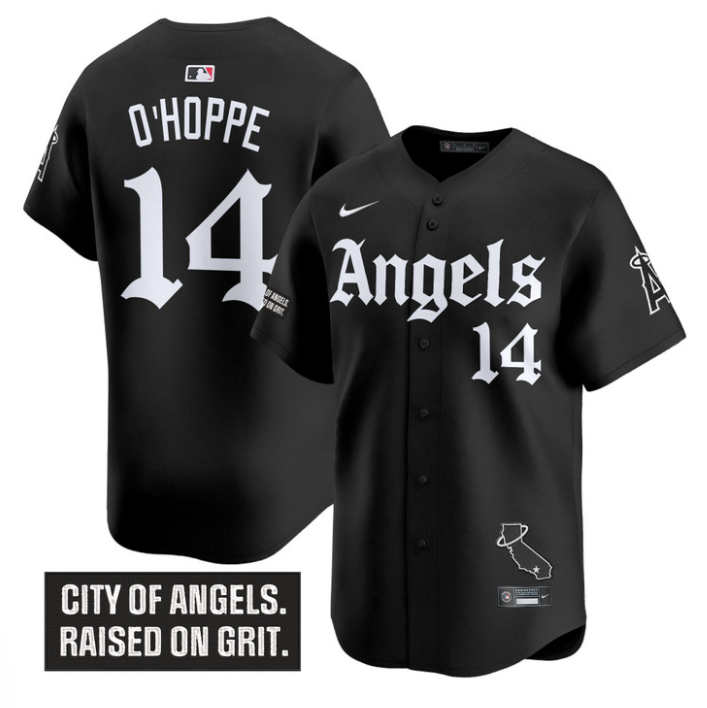 Logan O'Hoppe Jersey #14 Los Angeles Angels Gothic Halo Edition Stitched Black
