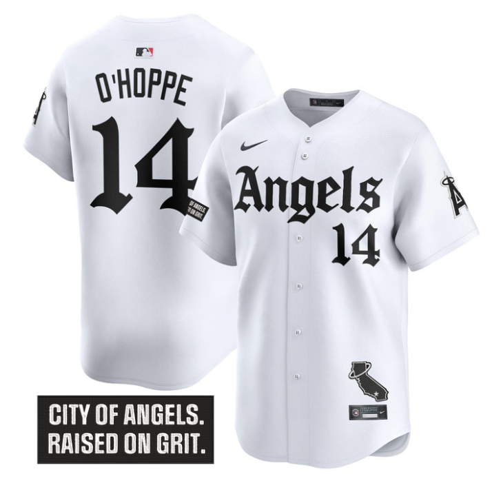 Logan O'Hoppe Jersey #14 Los Angeles Angels Gothic Halo Edition Stitched White