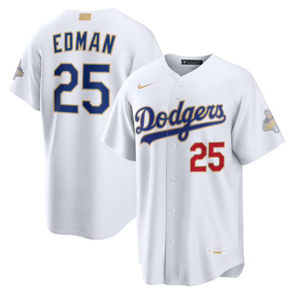 Los Angeles Dodgers #25 Tommy Edman White 2026 Gold Collection Stadium Jersey