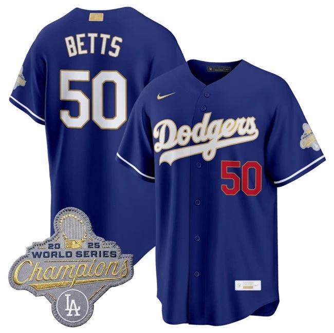 Los Angeles Dodgers #50 Mookie Betts Royal 2026 Gold Stadium Stitched Jersey