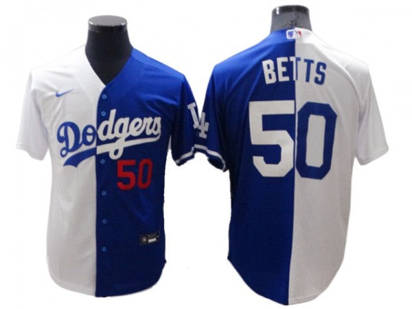 Los Angeles Dodgers #50 Mookie Betts Royal White Split Jersey