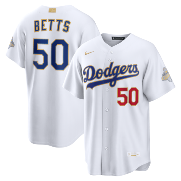 Los Angeles Dodgers #50 Mookie Betts White 2026 Gold Collection Stadium Jersey