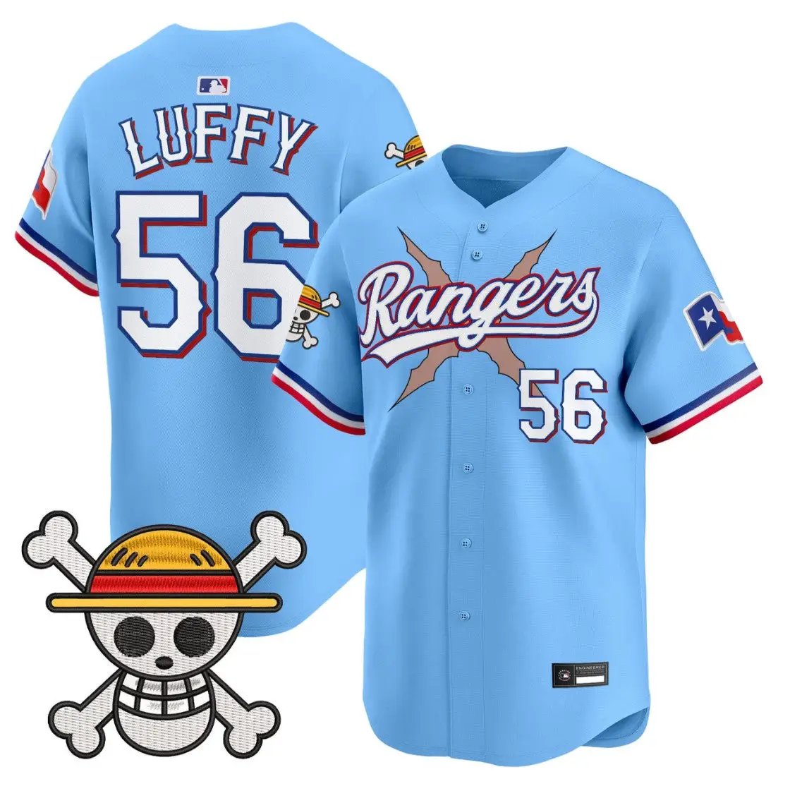 Luffy Jersey #56 Texas Rangers One Piece Premier Limited Stitched